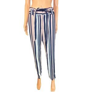 Express High Waisted Ankle Pants Bold Stripe Print Sash Waist Womens Size 6R